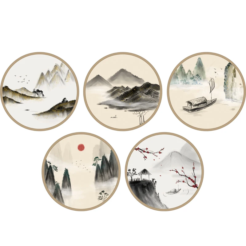 

Chinese Style Landscape Painting Wall Stickers Living Room TV Background Wall Decor Aesthetic Art Decals