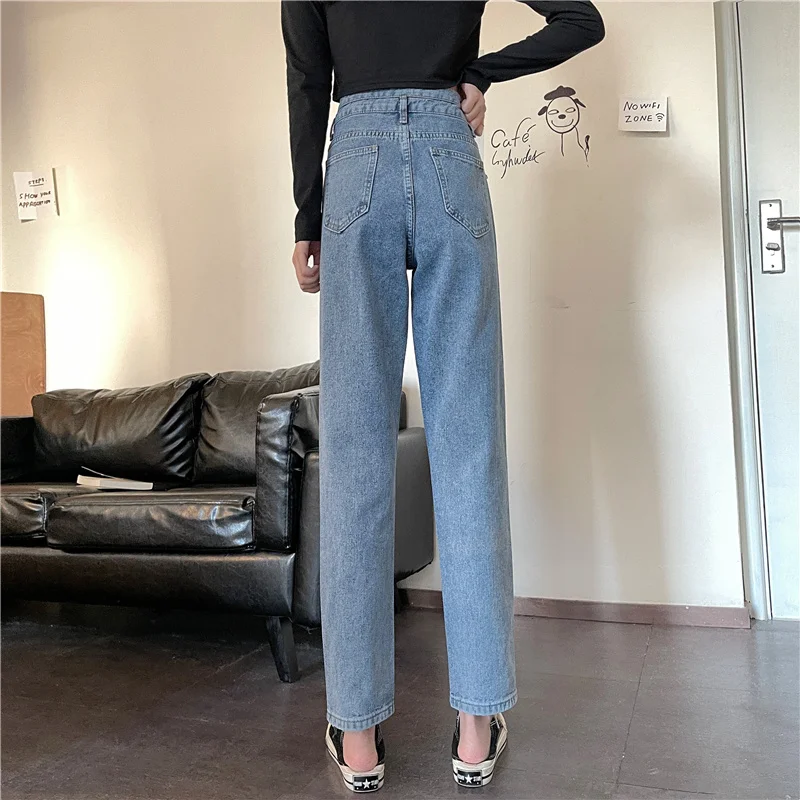 

Harlan jeans women's straight tube loose spring clothes 2021 new high waist slim nine point wide leg dad radish pants