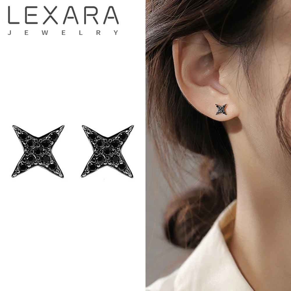 

LEXARA Trendy Dark Cool Girl Small Star Stud Earrings Exquisite Sparkling Black Zircon Ear Piercing Women Fine Jewelry