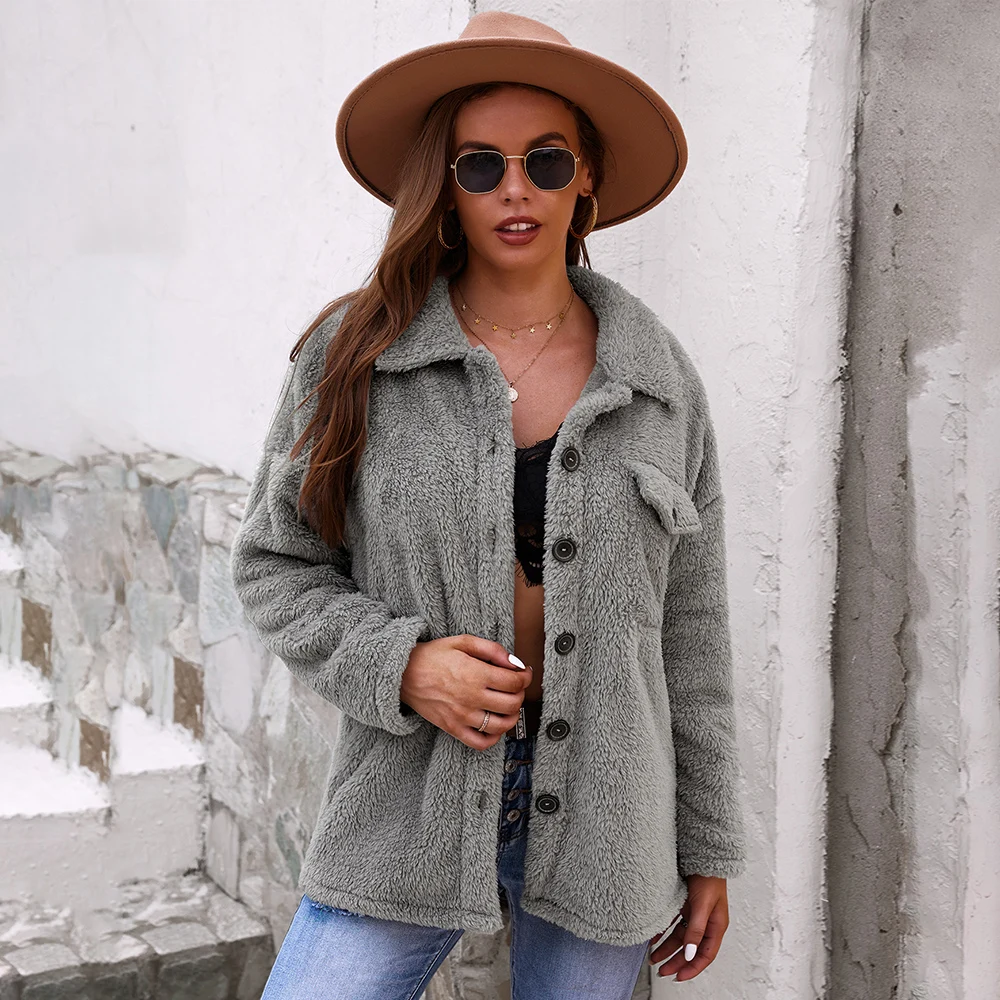 

Chifirena Fall Casual Oversized Outdoor Coat Women Winter Thick Hooded Jacket Female Button Loose Fleece Cardigan Coats Woman
