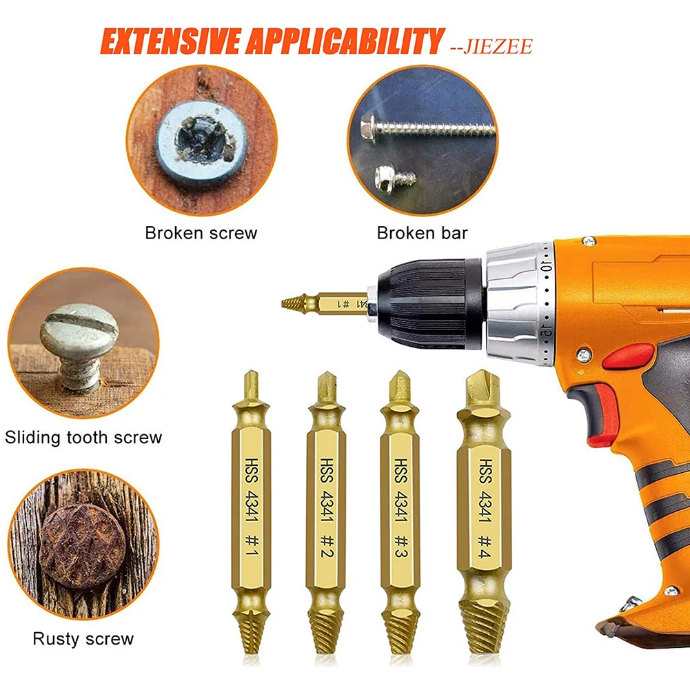 

Damaged Screw Extractor Drill Bit Set Stripped Broken Screw Bolt Remover Extractor Easily Take Out Demolition Tools 4/5 Pcs