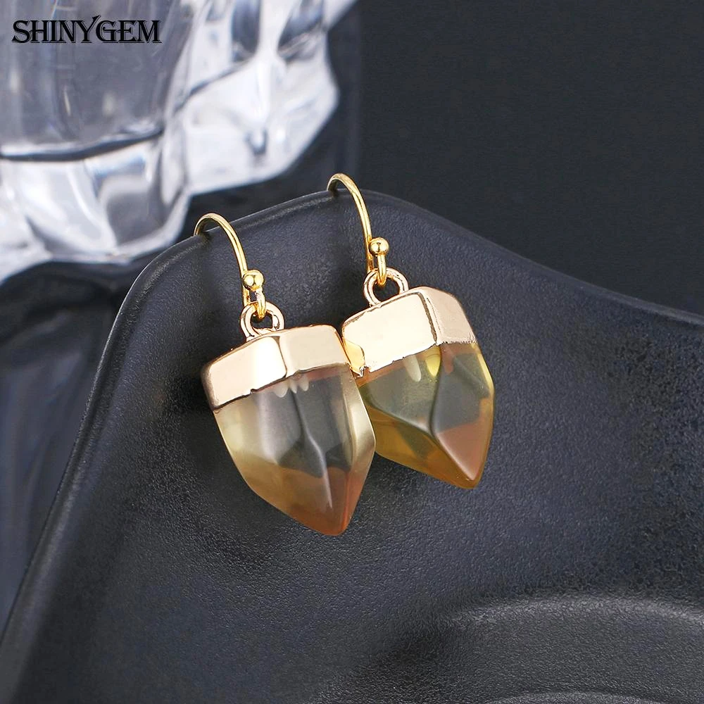 ShinyGem неправильной формы с натуральным кристаллом Серьги драгоценными камнями