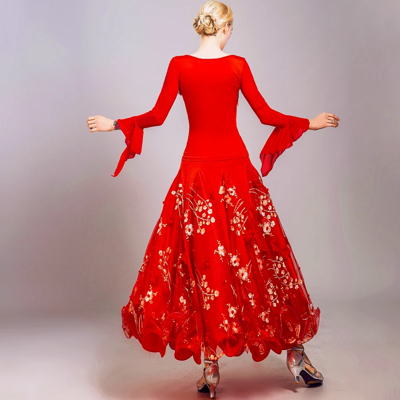 

New Ballroom Dance Costume Women Flower Dancing Skirt Waltz Tango Practice Clothes Ballroom Modern Performance Long Skirt BL4982