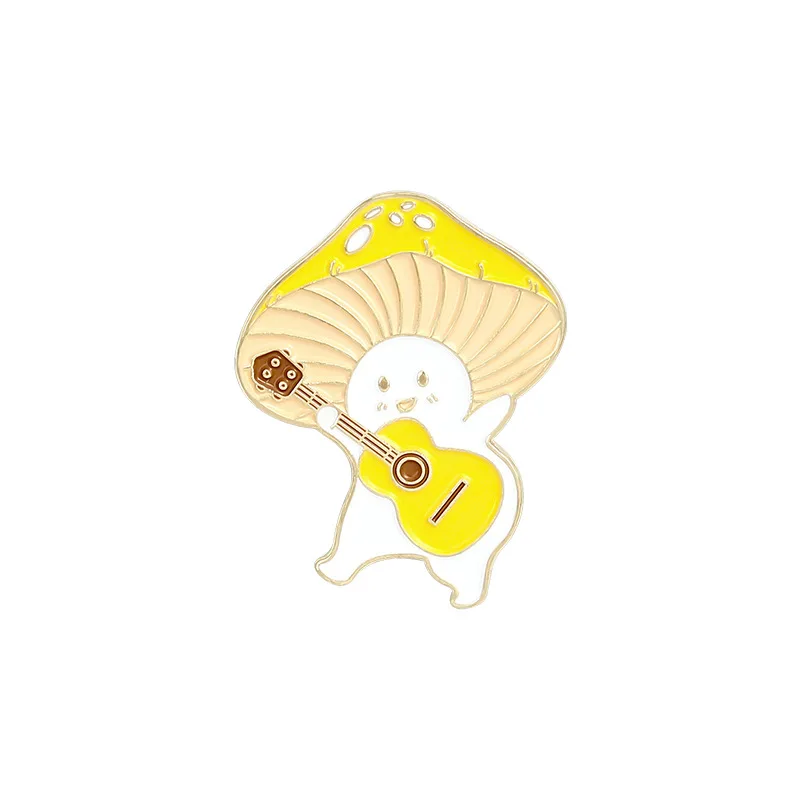 

Naughty Little Mushroom Playing Guitar And Portable Piano Badges Cartoon Brooches Lapel Pin Jewelry Gift for Women Men Wholesale