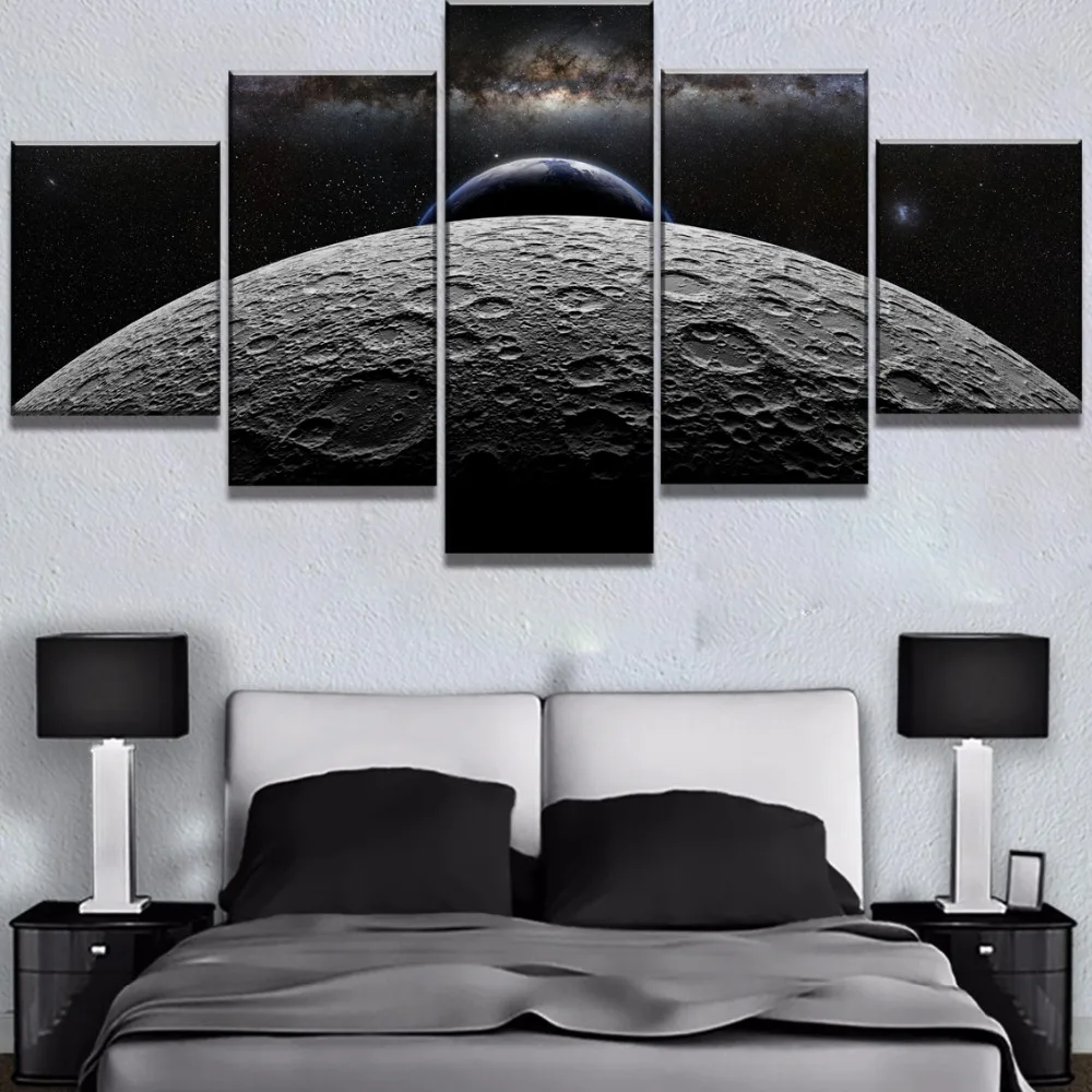 

5 Piece HD Print Large Moon Earth Space Cuadros Canvas Paintings Wall Art Prints For Living Room Decoration Home Decor