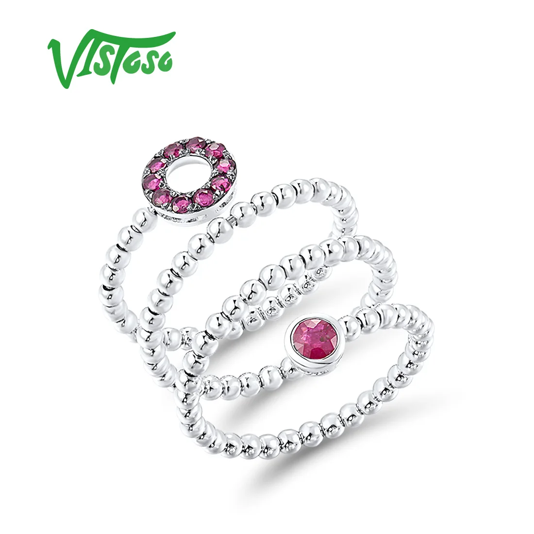 

VISTOSO Genuine 14K 585 White Gold Rings For Women Sparkling Ruby Circle Stylish Ring Gorgeous Flexible Edgy Party Fine Jewelry