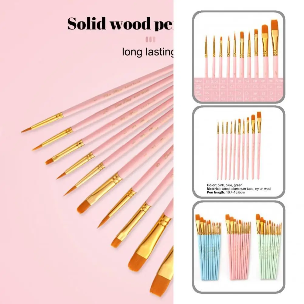 

3 Colors 10Pcs Good Nylon Hair Artiste Painting Brushes Lightweight Tinting Brush Multifunctional for Office