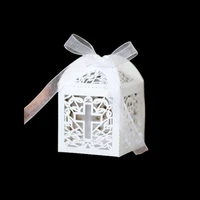 10pcs cross laser cut wedding favors gifts box hollow religious candy boxes with ribbon baptism baby shower wedding party decor