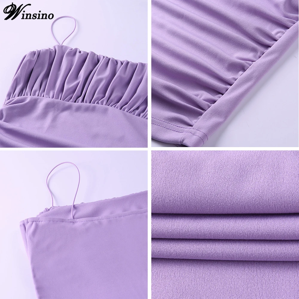 

Suspender Dress Ruched Bodycon Party Dresses Women Sling Sleeveless 2021 Summer Purple Black Clubwear Slim Skinny Mini Dress