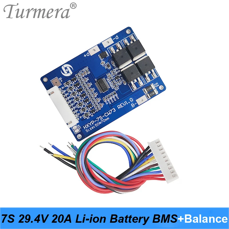 

7S 25.2V 29.4V 20A Lithium Battery BMS with Balancing and PCM Protection Board for E-scooter and Electric Bike Batteries Turmera