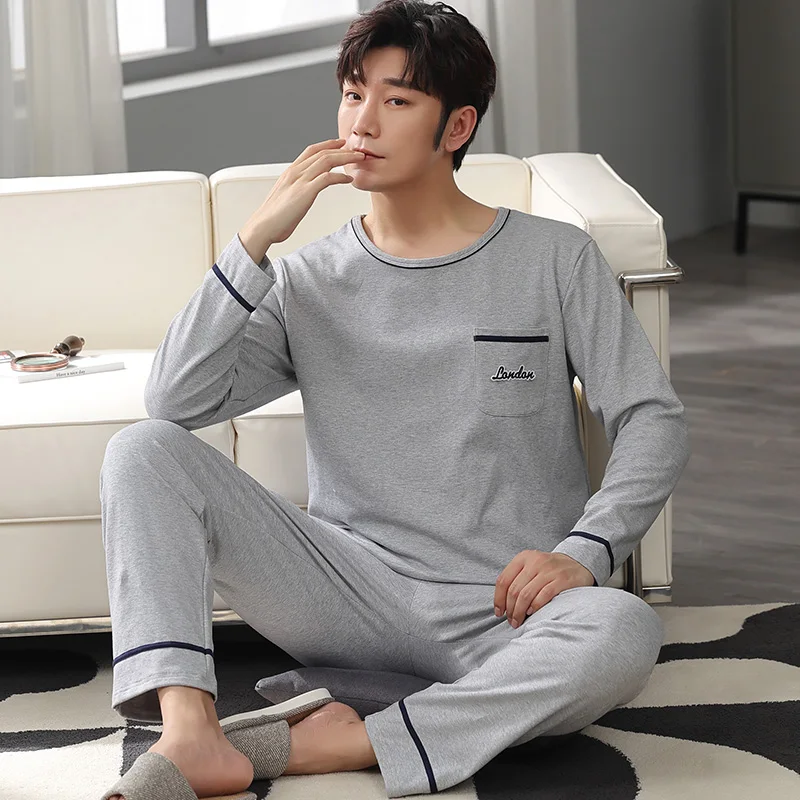 New 2021 Spring Men Pajamas long Sleeve Male Pajama Set Men Pure Full Cotton Pajamas For Men Sleepwear Suit homewear 4XL