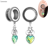 leosoxs 2pcs foreign trade hot new product retro love green fish scale pendant ear pinna stainless steel pulley ear amplifier