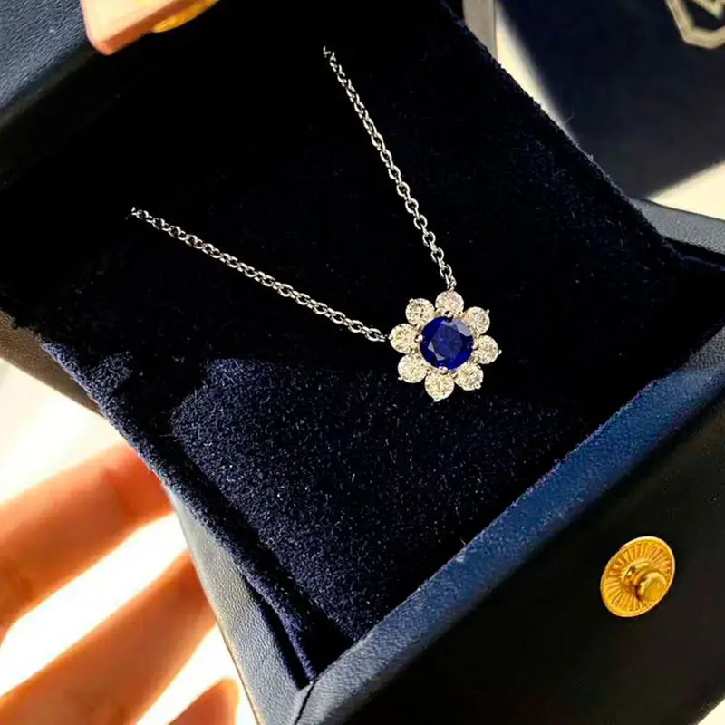 

Wong Rain 925 Sterling Silver Round Cut Ruby Sapphire Created Moissanite Wedding Engagement Flower Pendant Necklace Fine Jewelry