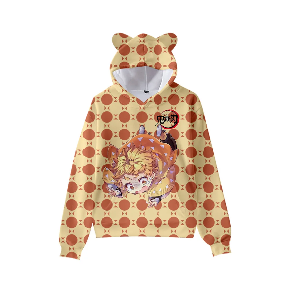 Осенние толстовки Kimetsu No Yaiba с кошачьими ушками для мальчиков и девочек милые
