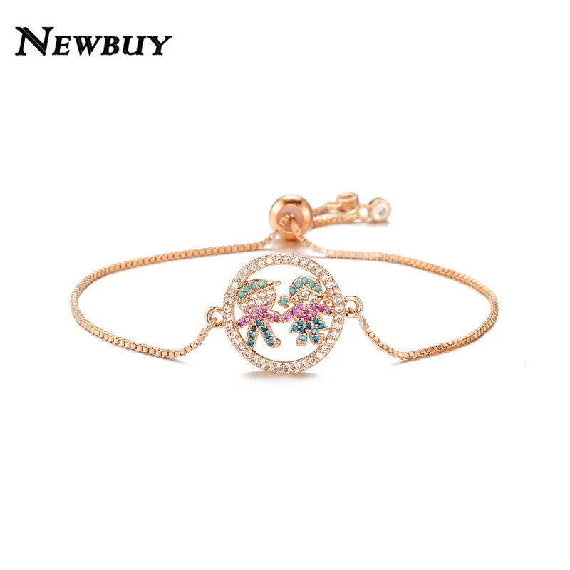 NEWBUY модный серебряный/золотой цвет милый мальчик и девочка Шарм Браслеты Микро Проложить прозрачный кубический цирконий Женский партии ювелирные изделия Прямая поставка - Окраска металла: NBSL455