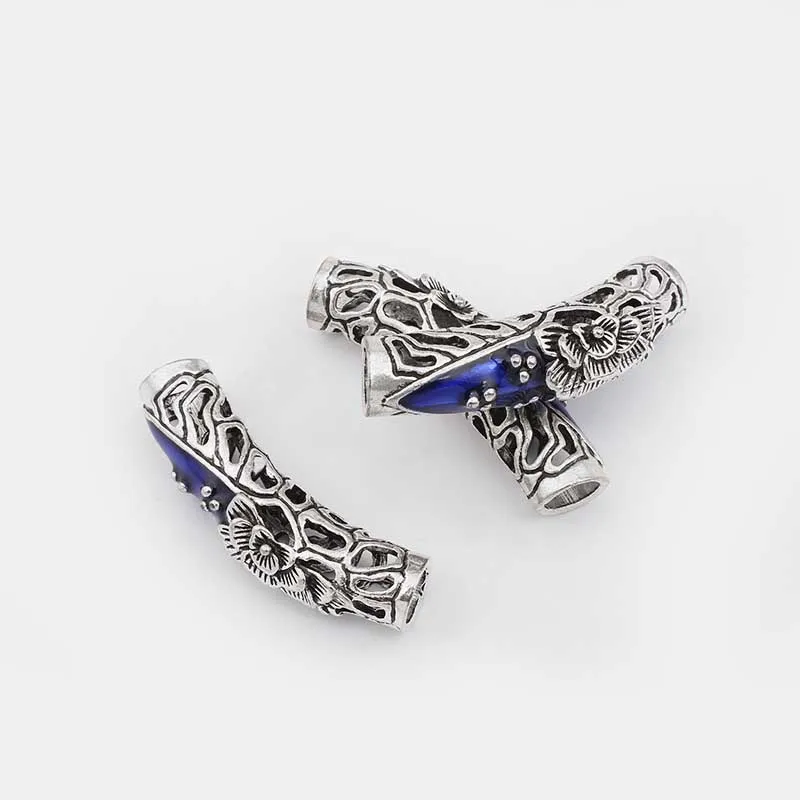 5 шт. тибетская Серебряная изогнутая прокладка трубки соединитель с цветочным