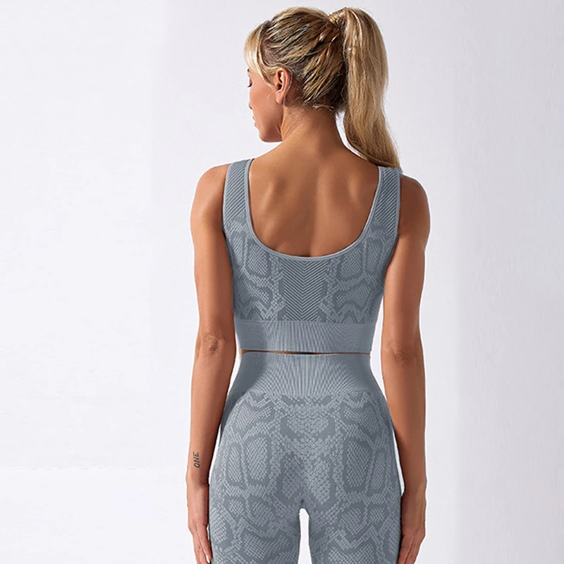 

NORMOV Seamless Women Sets Fitness O Neck Backless Bras And High Waist Push Up Leggings Suit Sexy Sanke Printed Sets Femme