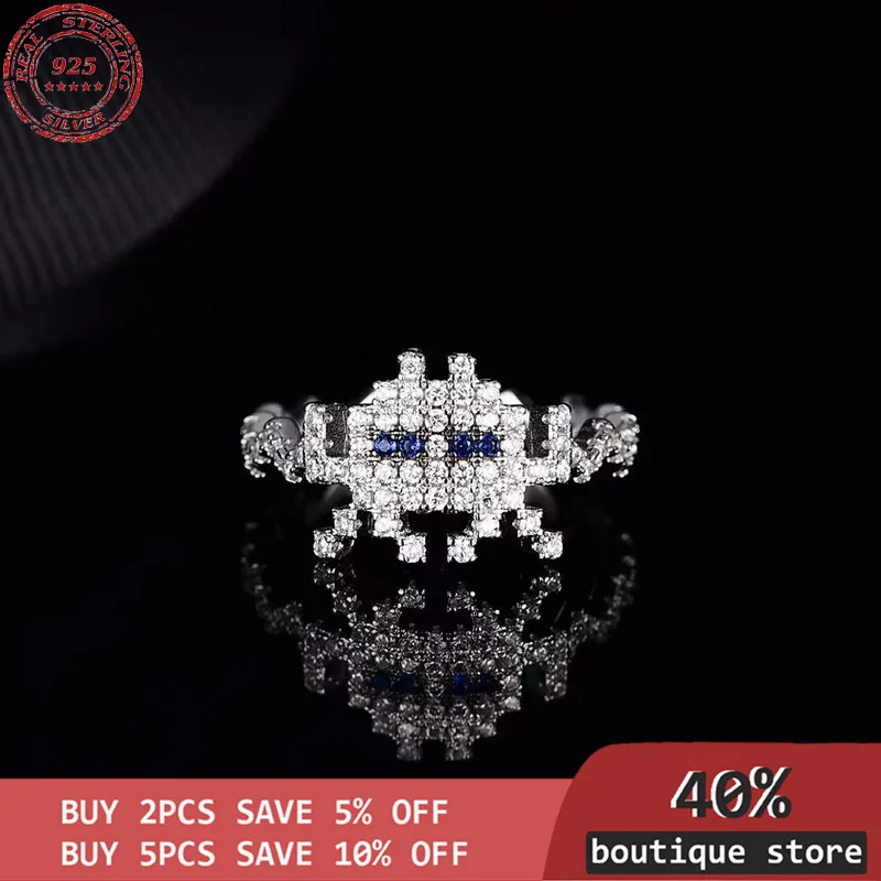 

Sterlin silver arc robot ring S925, luxury brand jewelry, lovers, neutral style, personalized fashion