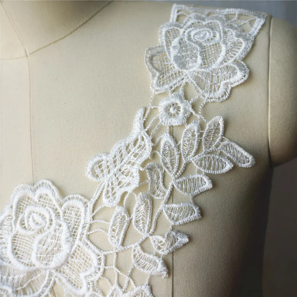 Белые вышитые аппликации для платья кружевная ткань отделка воротника сетчатые