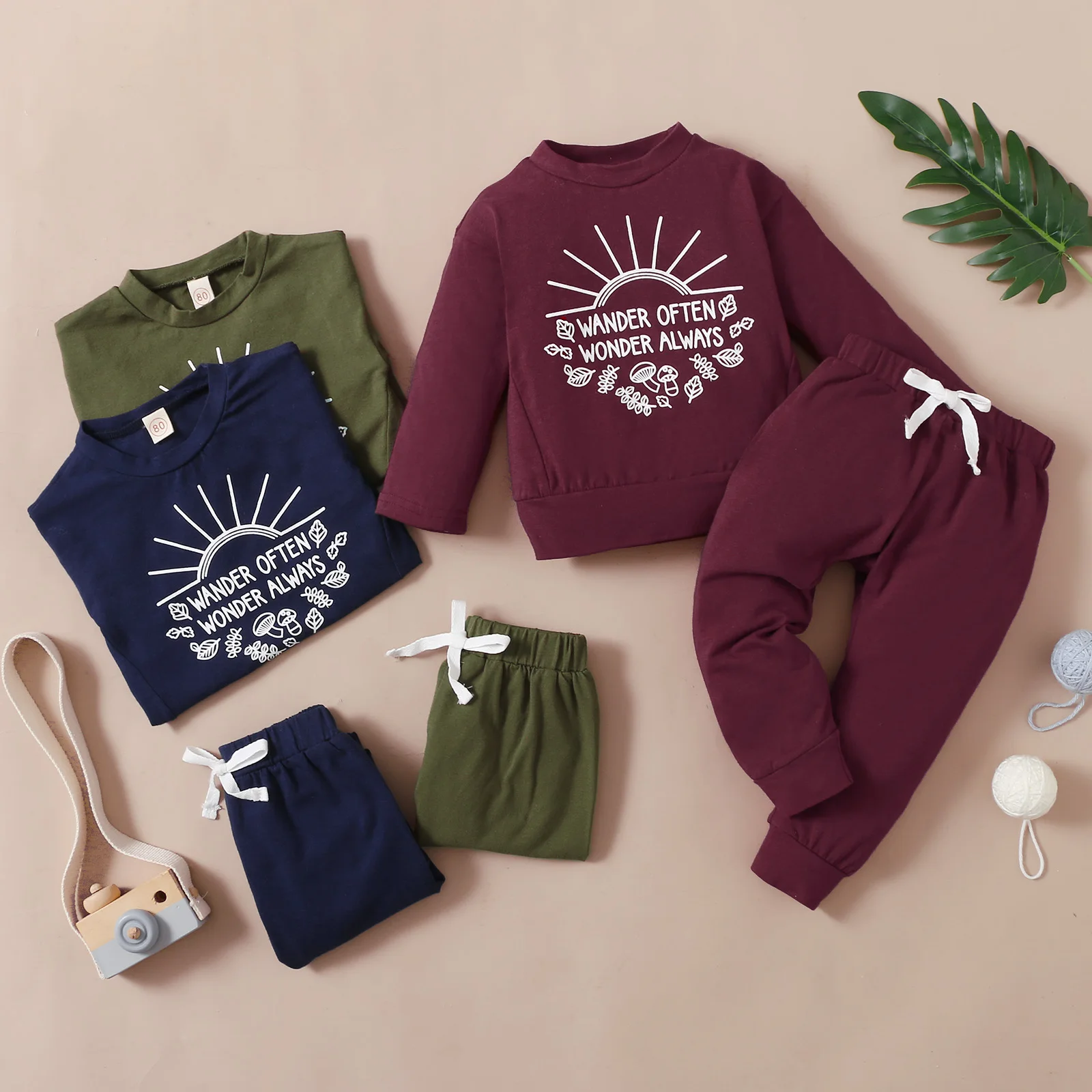 

2 Pcs Children Baby Boys Girls Casual Tracksuit Letter Print Long Sleeve Pullover + Drawstring Trouser Autumn Warm Clothes