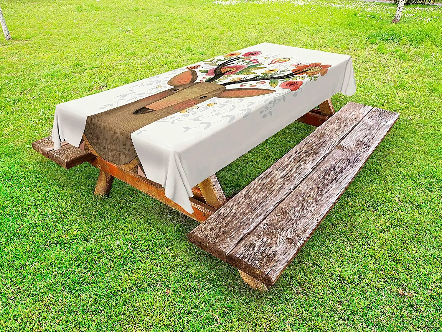 Скатерть с изображением оленя олень Лось Портрет цветочным рога иллюстрация