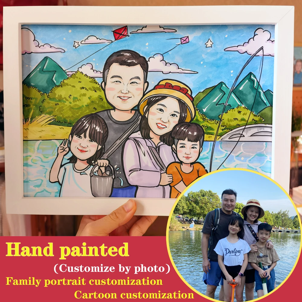 

100% hand drawn cartoon self portrait mural art custom family portrait custom couple friend portrait gift custom