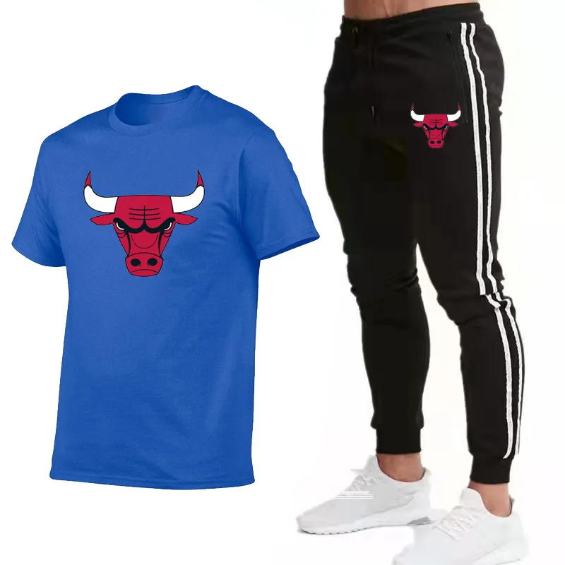 

2021 New Summer Casual Tide Brand Letter Printed T-Shirt Sports Pants Two-Piece Suit Men's Casual Sports Suit
