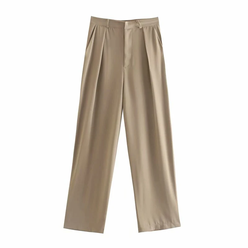 

Women 2021 Fashion Office Wear Solid Wide Leg Pants Vintage High Waist Zipper Fly Female Trousers Mujer SDP9410