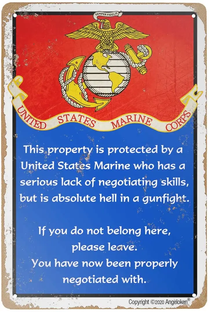 

Tin Sign -This Property is Protected by A United States Marine Decor Art- Vintage Style Bar Pub Garage Hotel Diner