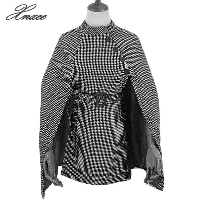 

Women's plaid knit cloak thin woolen coat coat tide