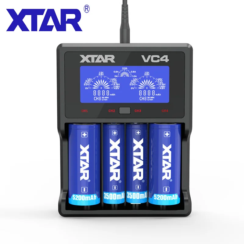 XTAR VC4 Батарея Зарядное устройство ЖК-дисплей USB Зарядное устройство для 10440/14500/18350/17500/18500/18700/21700/20700/18650 Re Зарядное устройство может Батарея Зарядное устройство