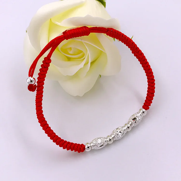 Браслет из стерлингового серебра S925 пробы с красным веревочным браслетом ручная