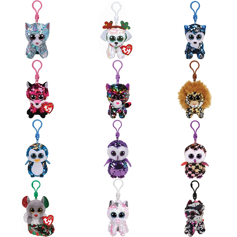 

10cm Ty Beanie Flippables Confetti Glitter Big Eyes plush key clips Toy Kawaii Soft Doll Unisex Kids Toys Baby's Birthday Gifts