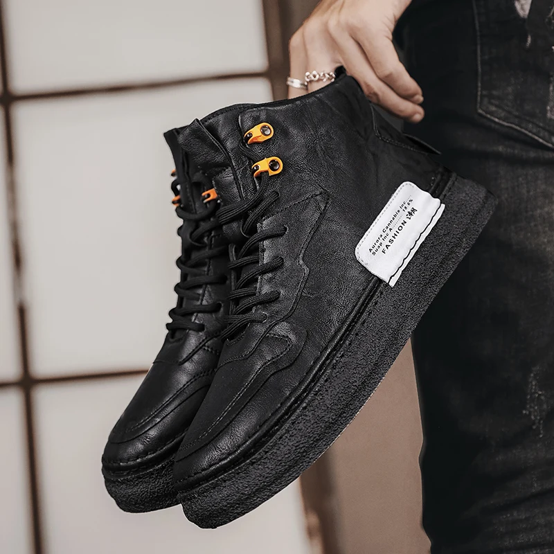 

2021 Spring Autumn New Men Shoes High Top Casual Sneakers Single Skateboard Student Lightweight Lace Up Jogging Flats Travel