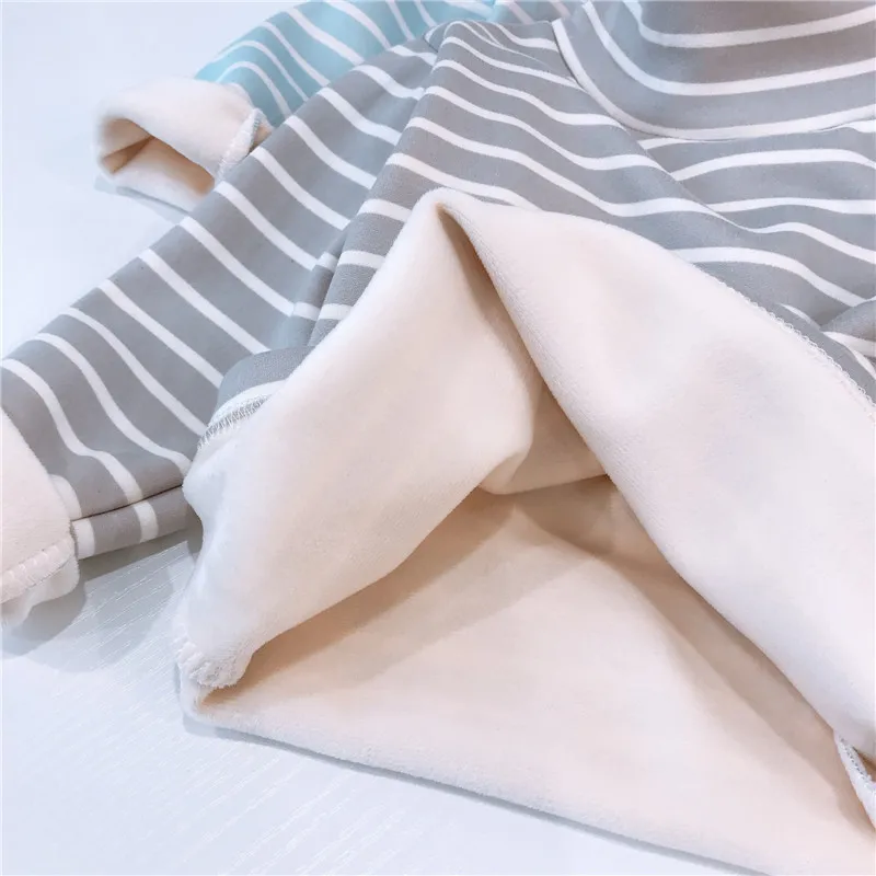 

Winter Kids Striped High Beck Sweatshirt Bottoming Composite T-shirt Boys Girls Plus Fleece Top Cotton Pullover Children Clothes