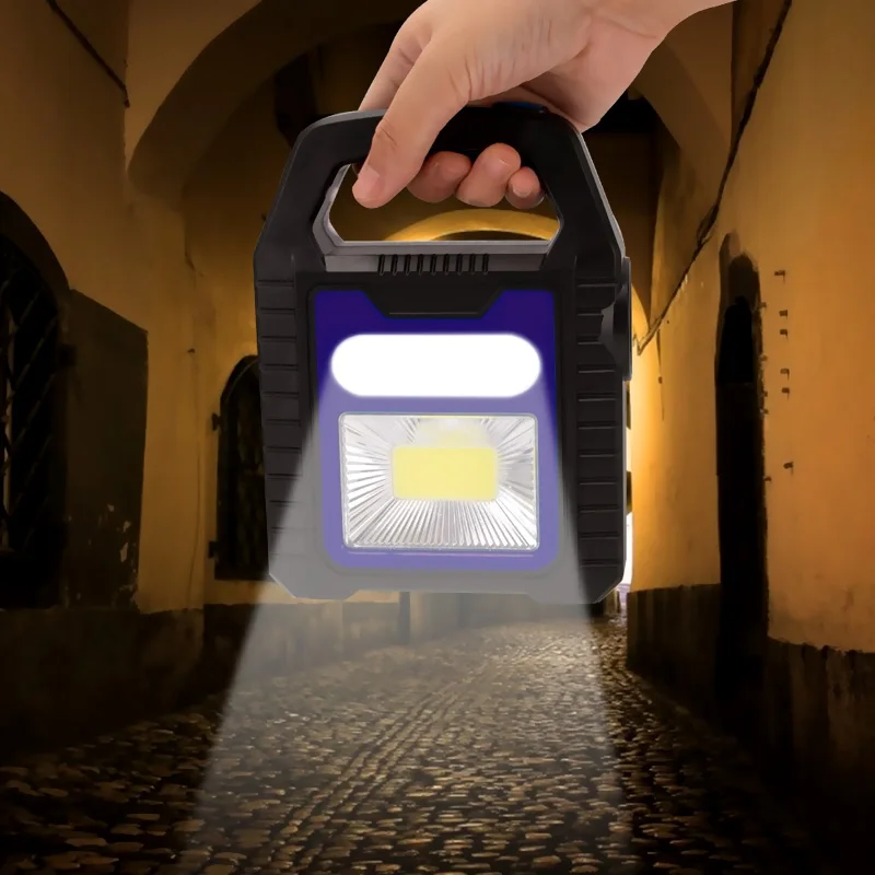 

Portable Led Work Lamp Waterproof Solar COB Emergency Spotlight USB Rechargeable Hand Lantern for Outdoor Hiking Camping