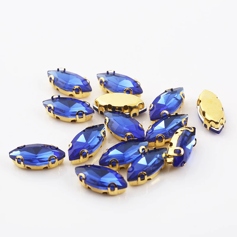 Sapphire Ресен 7x15mm 50 шт./упак. D Форма коготь на камнях лошадиный глаз faltback Стекло Швейные Стразы с отверстиями DIY Швейные аксессуары - Цвет: Sapphire