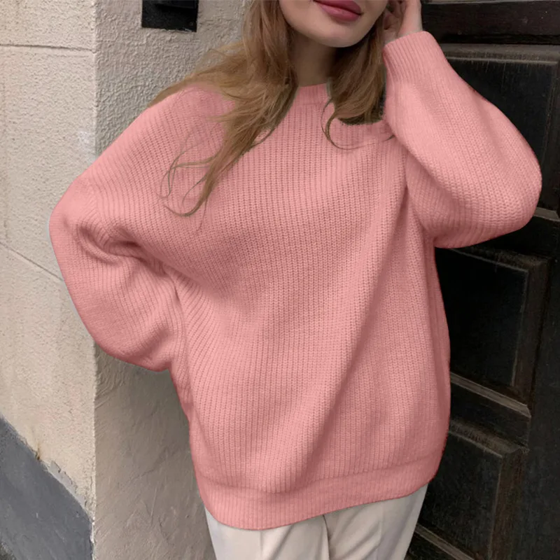 Свитер женский вязаный с круглым вырезом длинным рукавом | Женская одежда