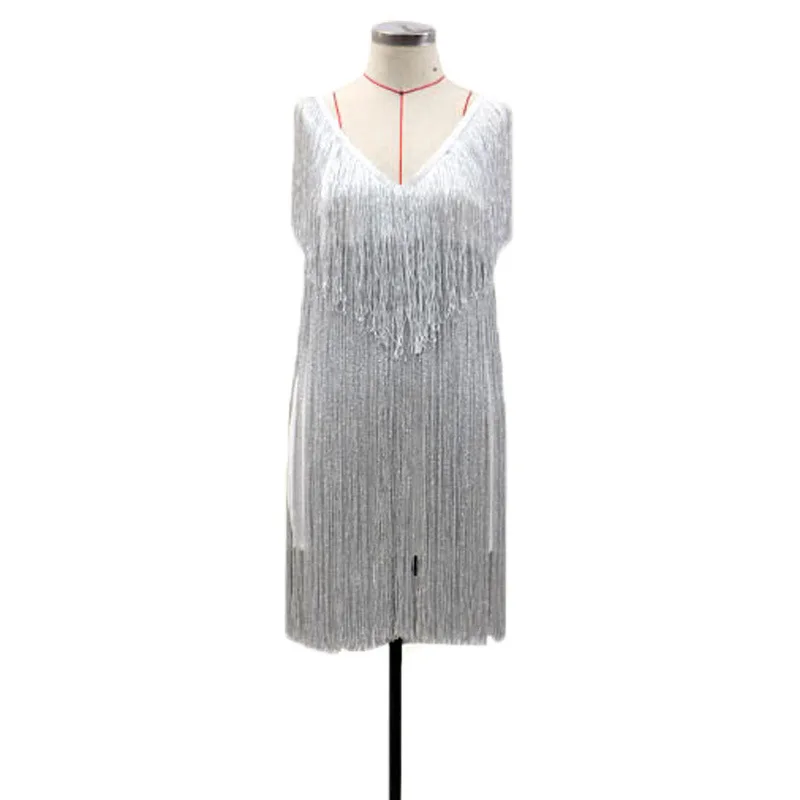 

WEPBEL Summer Sexy V-neck Sleeveless Backless Slim Fit Dress Women's Casual Solid Color Stitching Tassel Dress