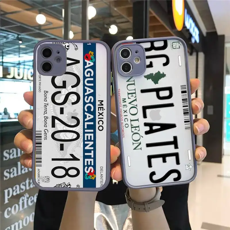 

Mexico City SONORA License Plate Phone Case For iPhone 12 11 Mini Pro XR XS Max 7 8 Plus X Matte transparent Gray Back Cover