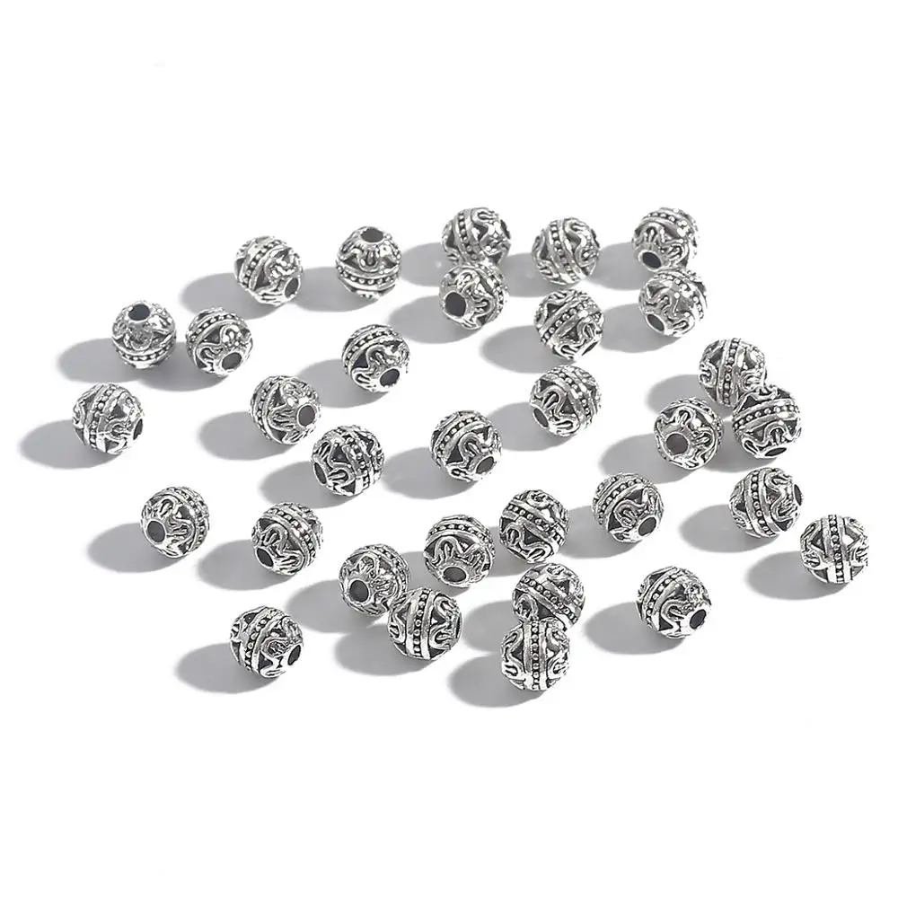 Новинка модные 20 шт./лот 6 мм Античные посеребренные Полые бусины из цинкового