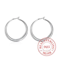 solid big smooth circle hoop earrings brincos 925 sterling silver simple party round loop earrings for women jewelry