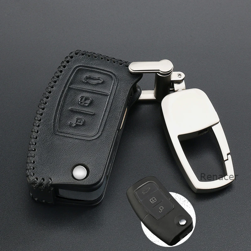 Новинка 2019 чехол из натуральной кожи для автомобильного ключа Ford Focus Fiesta Mondeo Ecosport