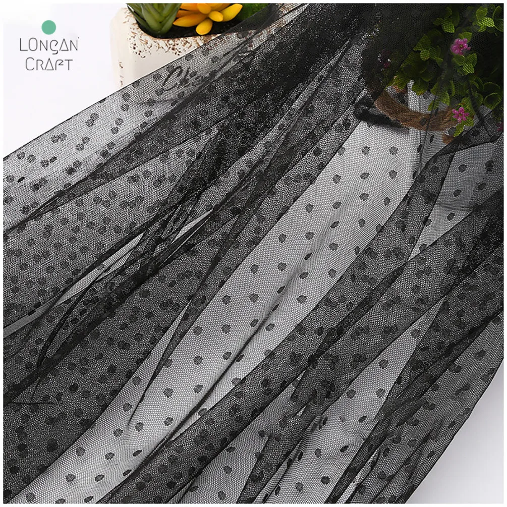 1 метр черно-белая Флокированная сетка в горошек Тюлевая ткань высокое качество