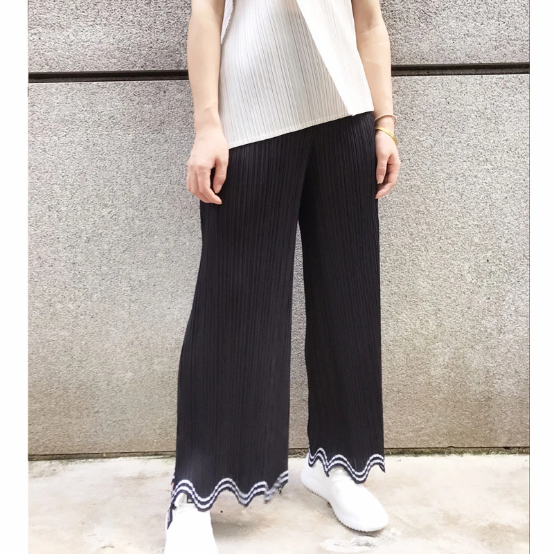 HOT SELLING  Miyake Fashion fine fold Narrow side straight leg pants long  pants wide leg pants IN STOCK