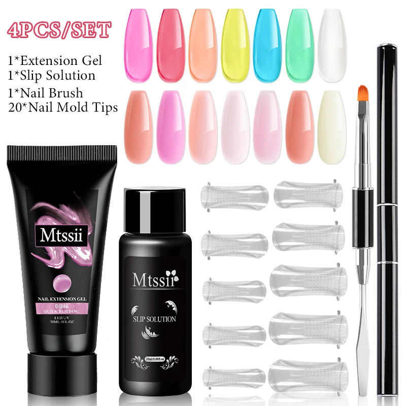 

Mtssii 4PCS/Set 30ml Acrylic UV Nail Gel Kit Set Extend Fast Builder UV Gel Slip Solution Nail Form Nail Art Brush Nail Tool Kit