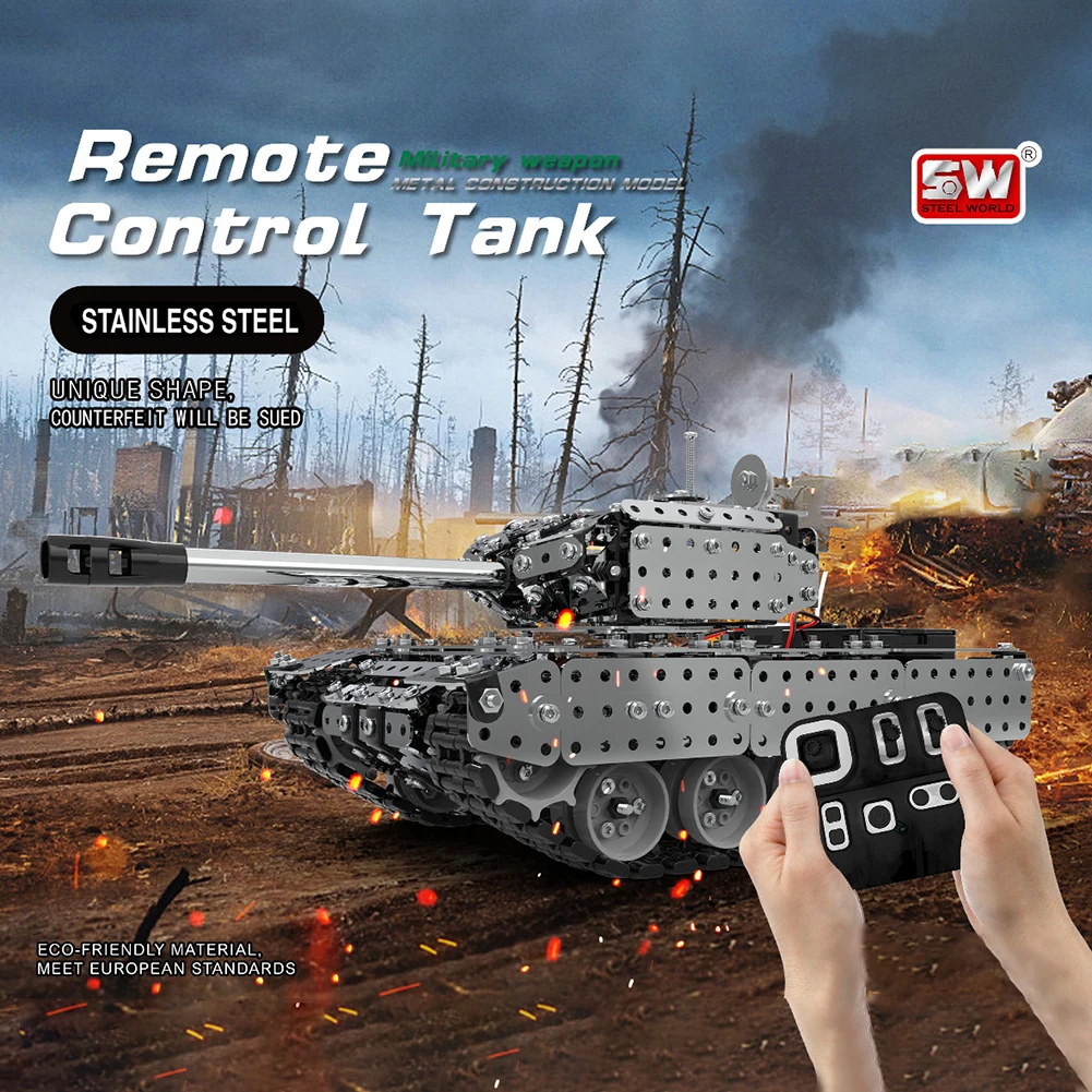 2 4G DIY RC танк кирпич игрушки автомобиль из нержавеющей стали PanzerModel кирпичи