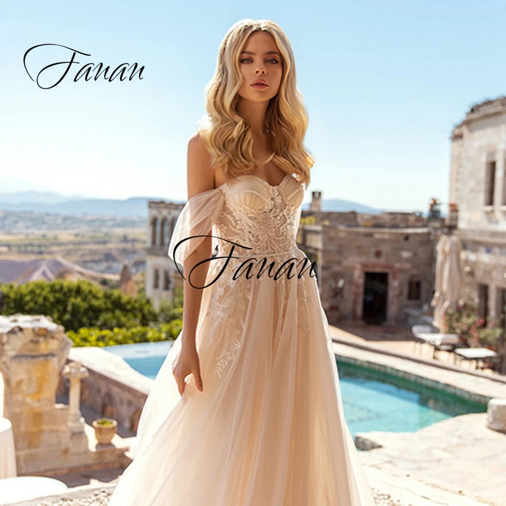 

Женское Свадебное платье с открытыми плечами, кружевной аппликацией и открытой спиной