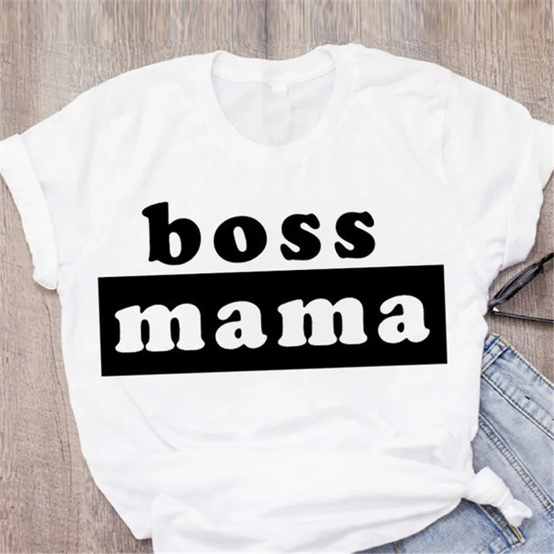 LUSLOS модные новые женские футболки с надписью Boss Mama летние коротким рукавом для