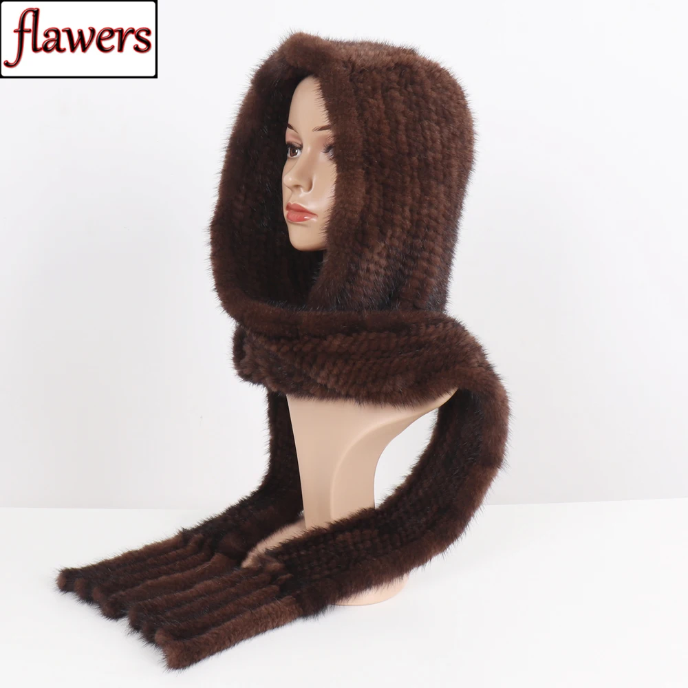 Женская теплая шапка из натурального меха норки вязаная 2021 зимняя шапка-шарф 100% |